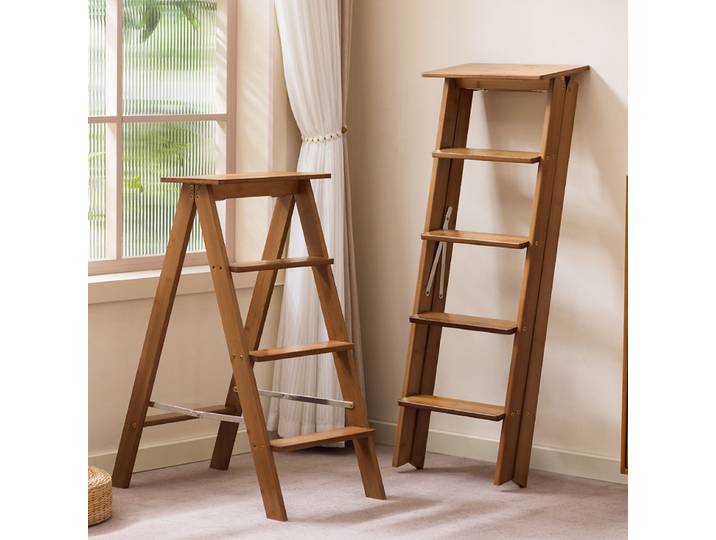 Tabouret échelle multifonctionnel en bois massif, élégant et polyvalent, pour la maison, à placer près du canapé, comme étagère ou tabouret à chaussures.