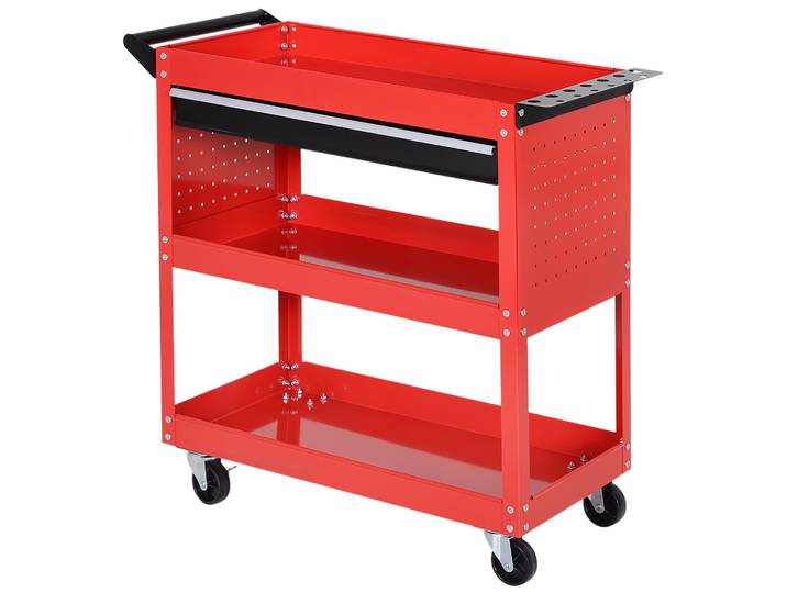 HOMCOM Werkstatt-Rollwagen, Werkzeugwagen 3 Stufig Transportwagen mit Schublade