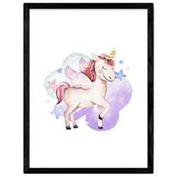 POSTER Kinder Tiere Einhorn Sterne A4 Rahmenlos