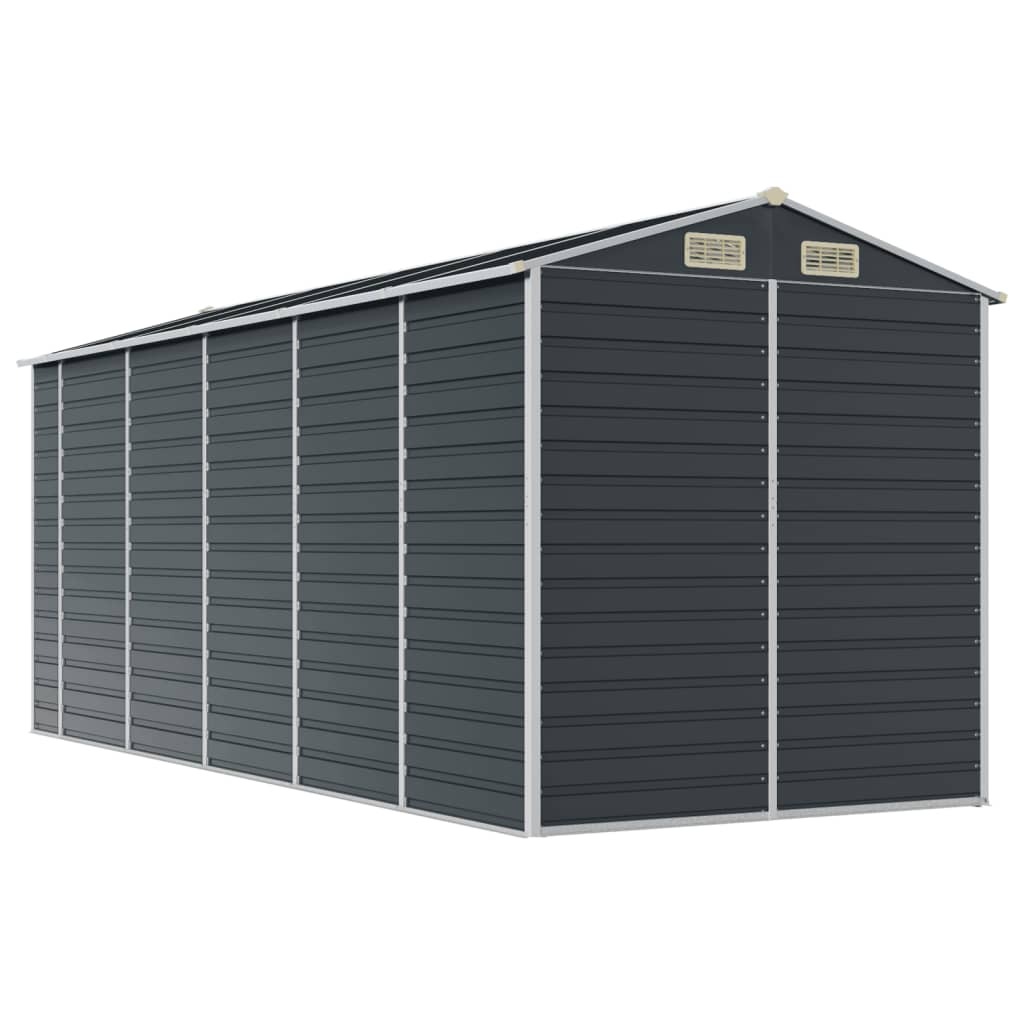 Gartengerätehaus, multifunktionaler Geräteschuppen, verzinkter Stahl, 4 Lüftungsöffnungen, schräges Dach, 191x470x198 cm, Anthrazit