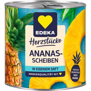 Edeka Obstkonserve Herzstücke Ananas in eigenem Saft, ohne Zuckerzusatz, vegan, Scheiben in der Dose, 432 g