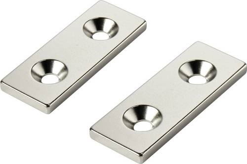 TRU Components W40L15T3-2M4 Permanent-Magnet Rechteckig (L x B x H) 40 x 15 x 3mm N35 Grenztemperatur (max.): 80°C