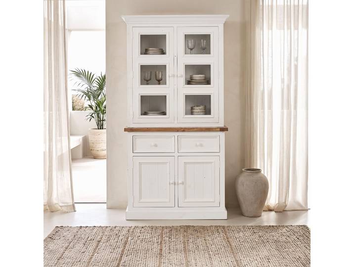 Buffet haut vitrine bois et blanc en pin massif - Mayfield