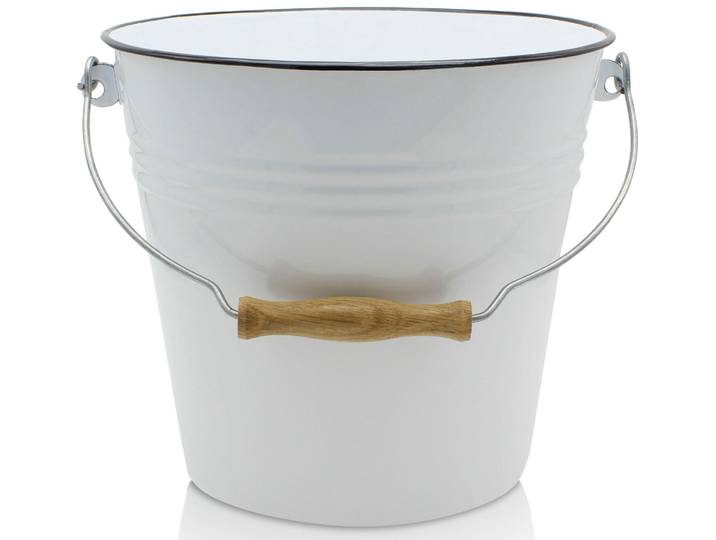 Putzeimer KRÜGER, weiß, H:21cm T:22,2cm Ø:22cm, Emaille, Eimer, Putzeimer, Emaille, 5 Liter