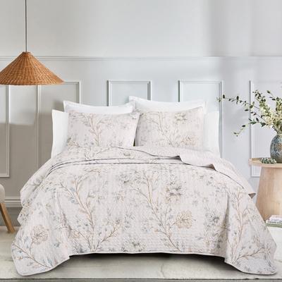 MarCielo Ivory Gold Vine Polyester Floral Quilt Set