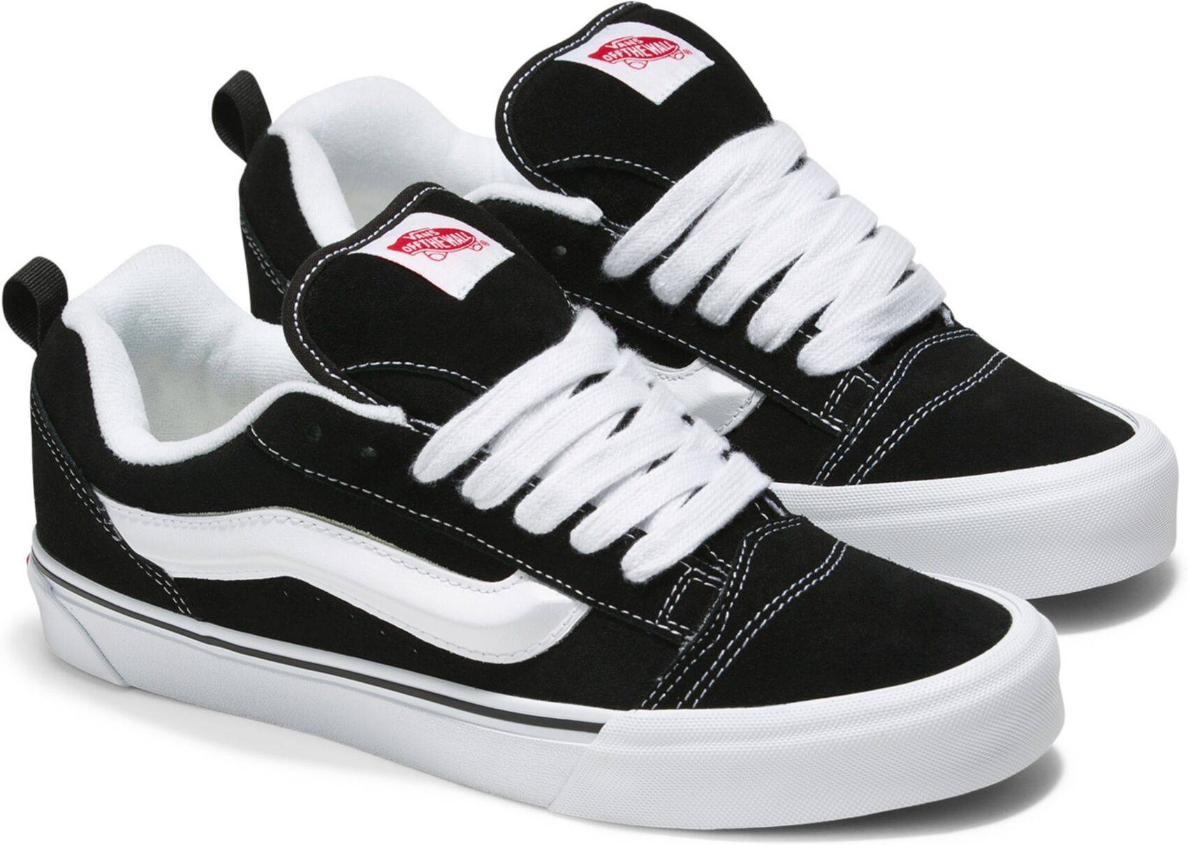 Sneaker VANS "Knu Skool", Damen, Gr. 44,5, schwarz-weiss (schwarz), Leder, Textil, Schuhe Sneaker, mit gepolsterter Zunge für Oversized-Look schwarz 44,5