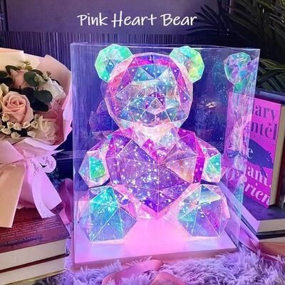 Inspired Finds Sparkling Teddy Bear LED Gift Lamp For Bedroom Decor pink Heart