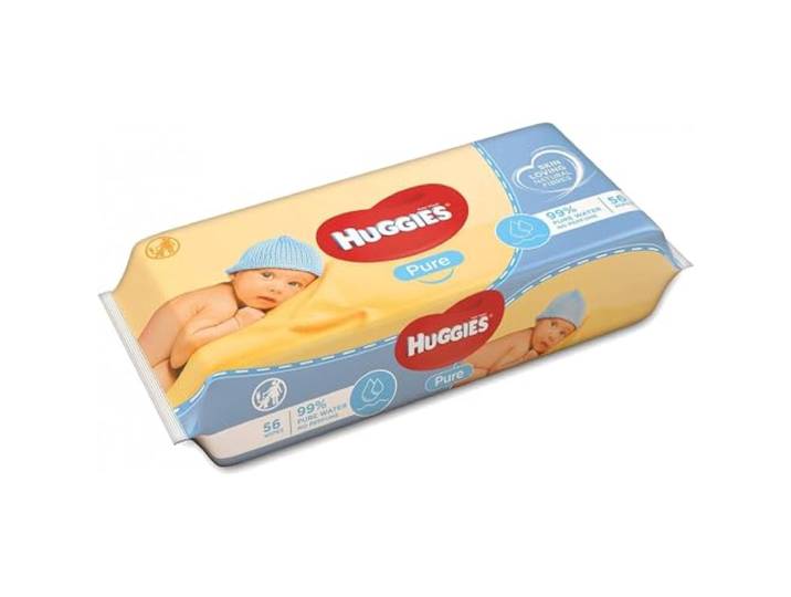 Huggies Pure babydoekjes, 56 doekjes, natuurlijke vochtige doekjes voor de gevoelige huid, 99 procent zuiver water, geurvrij te reinigen en te beschermen