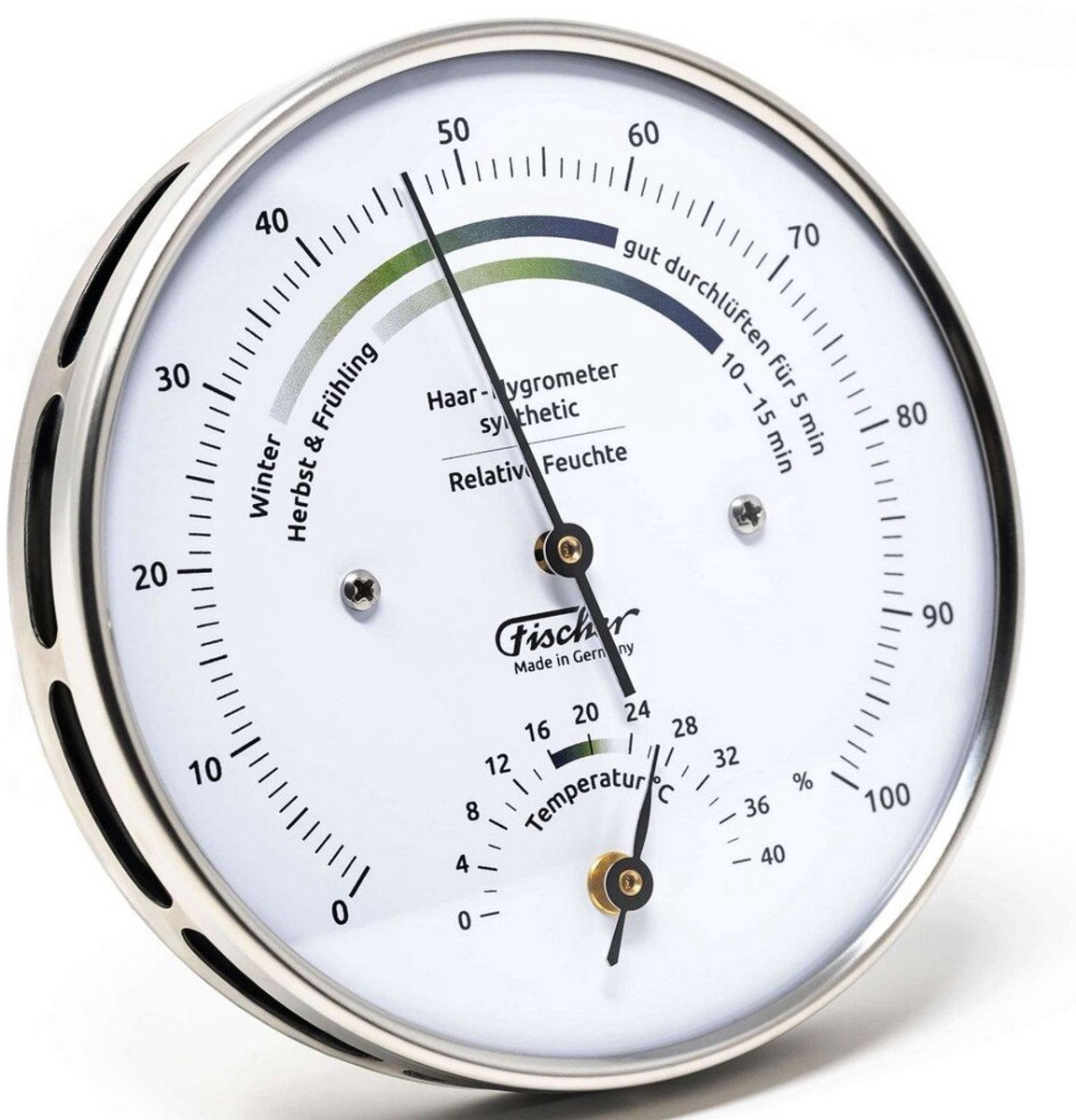 Fischer Binnenklimaat Comfortmeter - Hygrometer en Thermometer - RVS - Ø103 mm