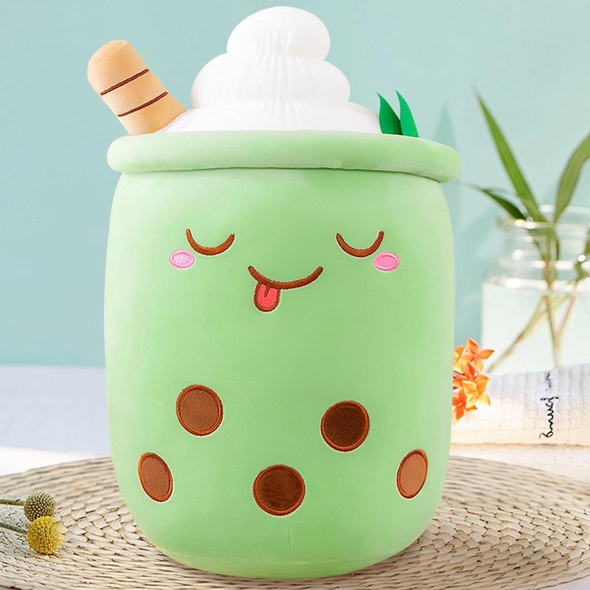 Groen Bubble Tea Pluche Kussen - Boba Knuffel - 24 cm