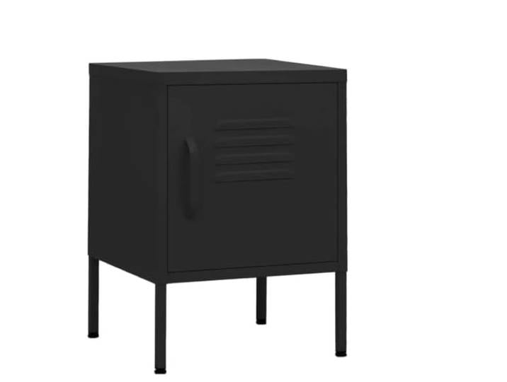 fsahslih 2er Set Nachttisch Schwarz 35x35x51 cm Stahl Beistelltisch Modernes 2er Set Nachtschrank aus Stahl mit Schloss und verstellbarer Ablage für Schlafzimmer und Wohnzimmer.