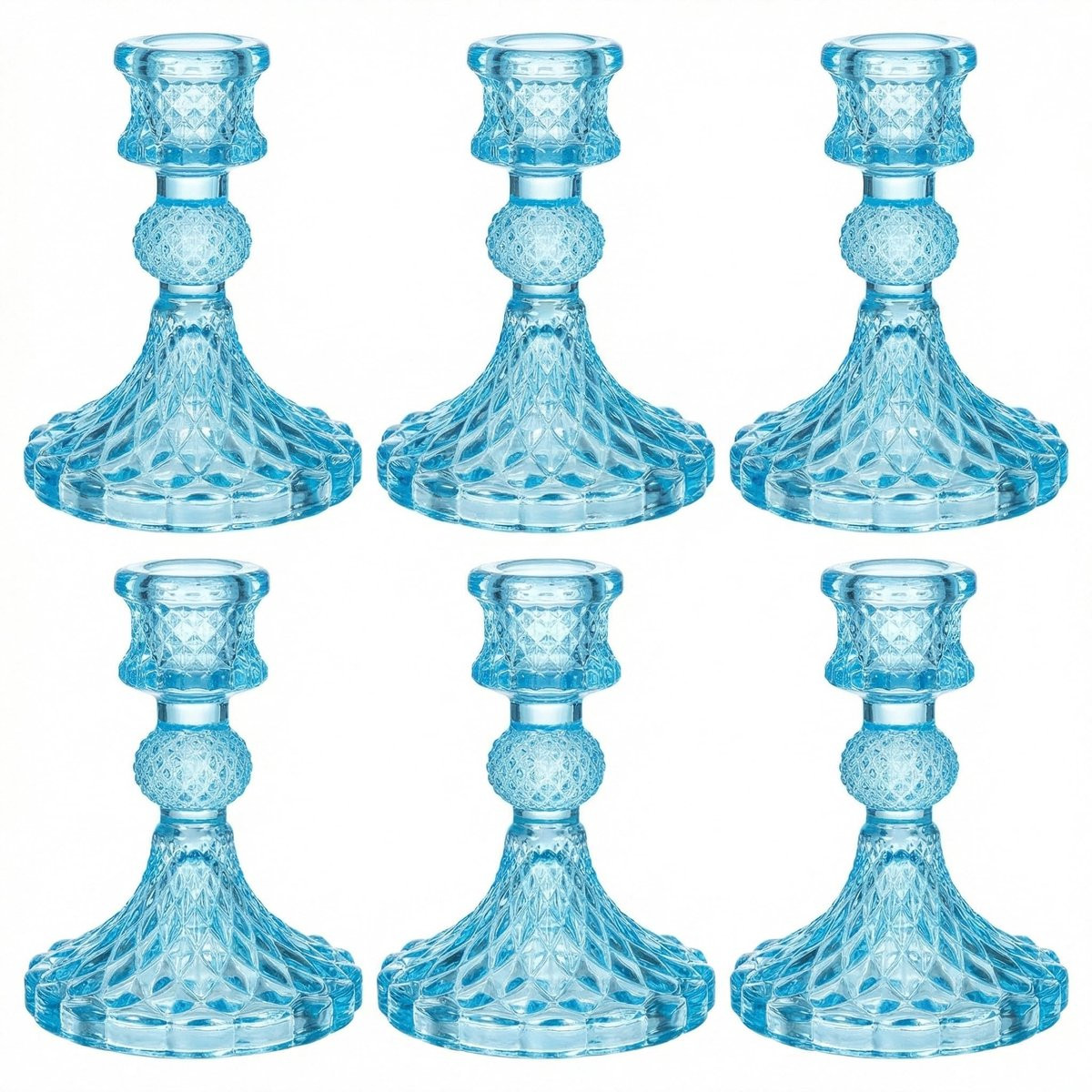Solidchoice 6-delige glazen kandelaarset in blauw voor tafeldecoratie