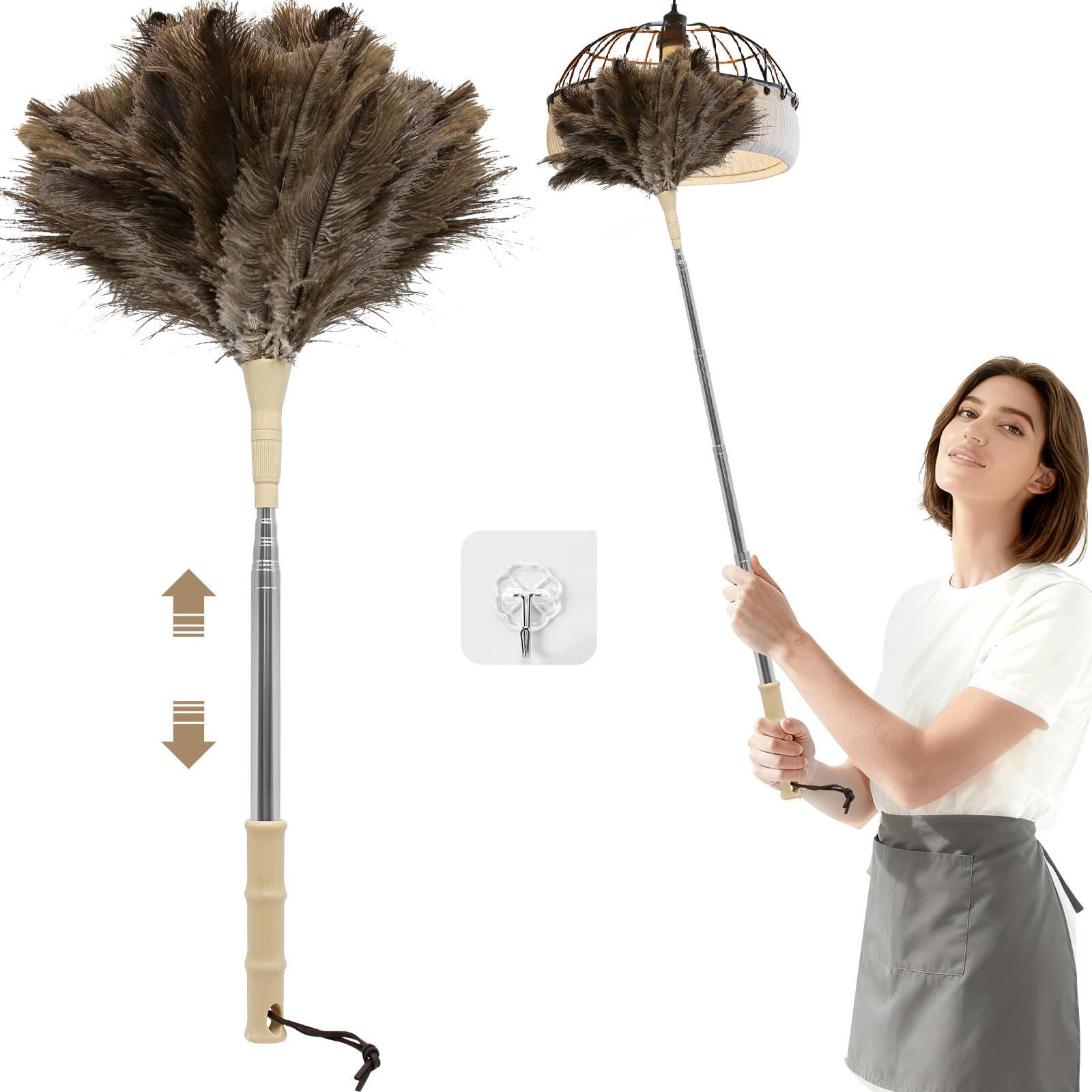 Dripio Telescopische Stofdoek van Struisveren, Wasbaar, Khaki, 123 cm