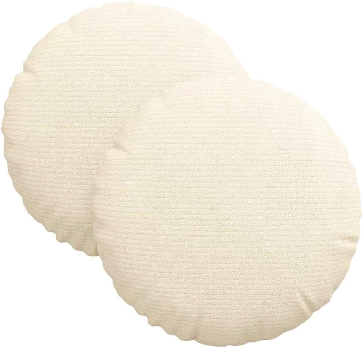 Set van ronde zitkussens in crèmekleurige corduroy stof, 30 x 13 cm