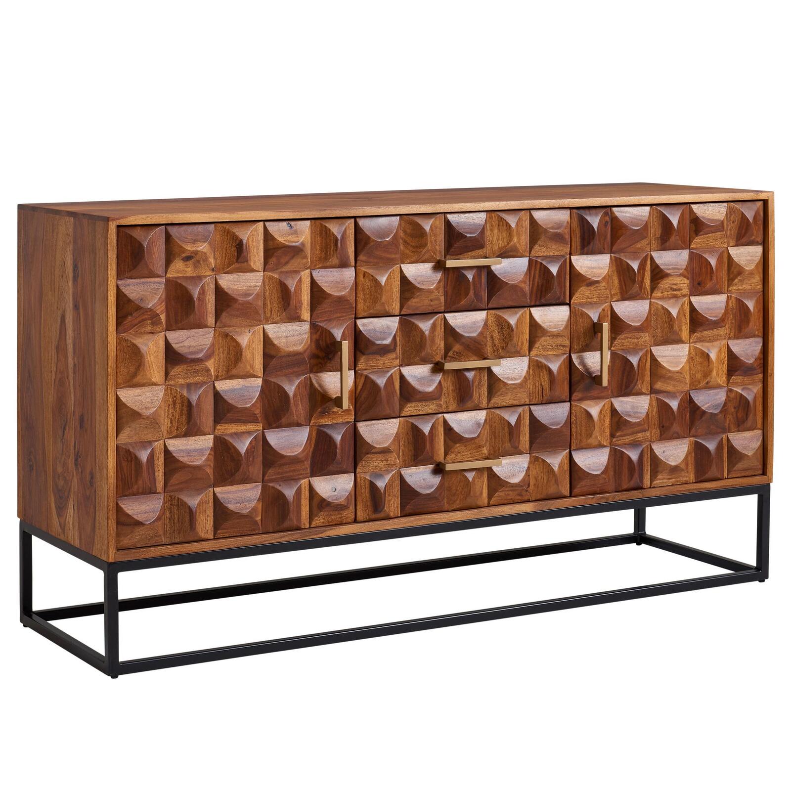 WOHNLING Sideboard 145x81x45 cm Sheesham Massivholz / Metall WL6.545