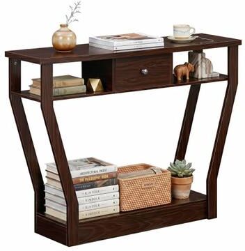 Costway Modern Sofa Accent Table with Drawer-Brown