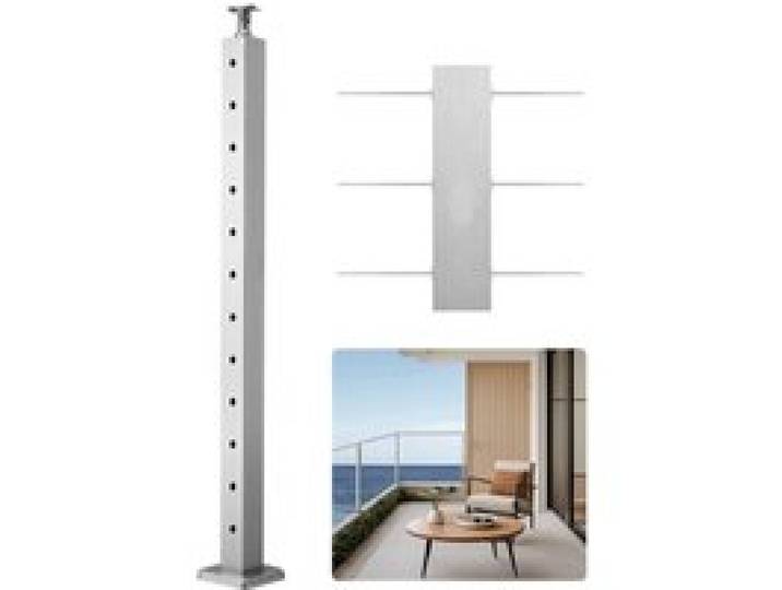 VEVOR Poteau Garde Corps, 1067x50,8x50,8 mm, Poteau Rampe d'Escalier à Câble, Trous Horizontaux Pré-percés, Support Horizontal Incurvé, pour Main Courante, Balustrade, Argent, 1JZLGZXYS1061EF8W001V0