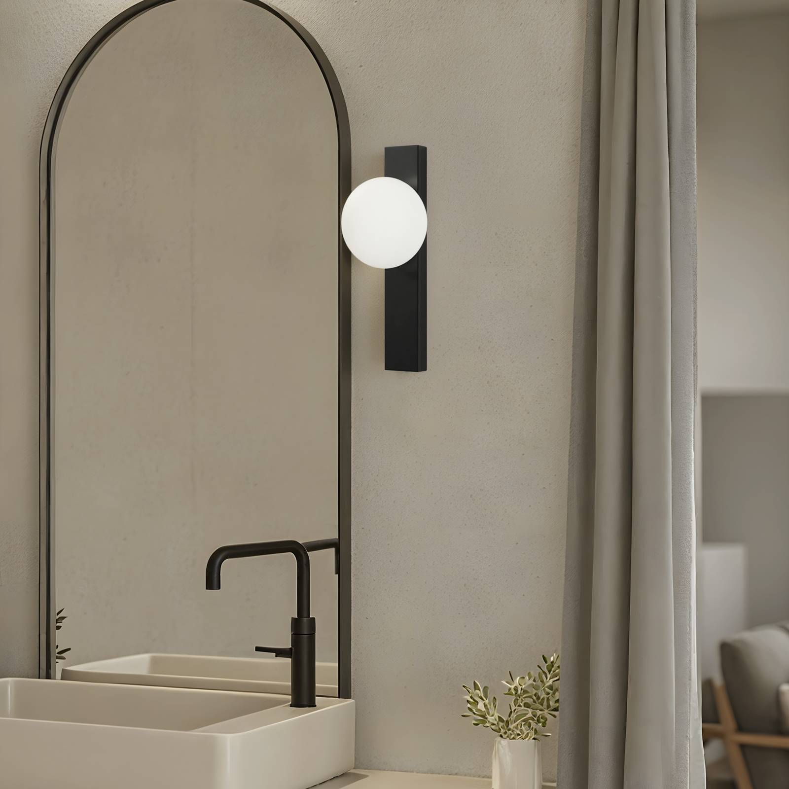 Wall Light Tavrik Lindby, dimmable, Black, Bathroom, Glass, Modern, Wall Light