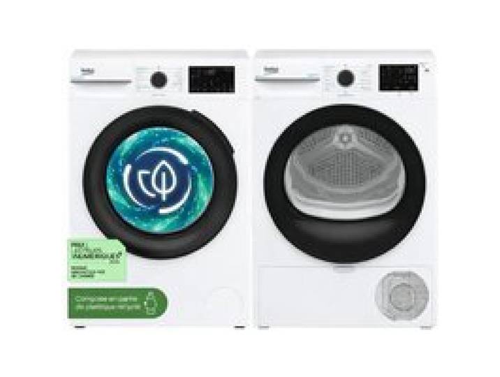 Pack BEKO Lave-linge frontal 9kg + Sèche-linge Pompe à Chaleur 8 kg - Promo