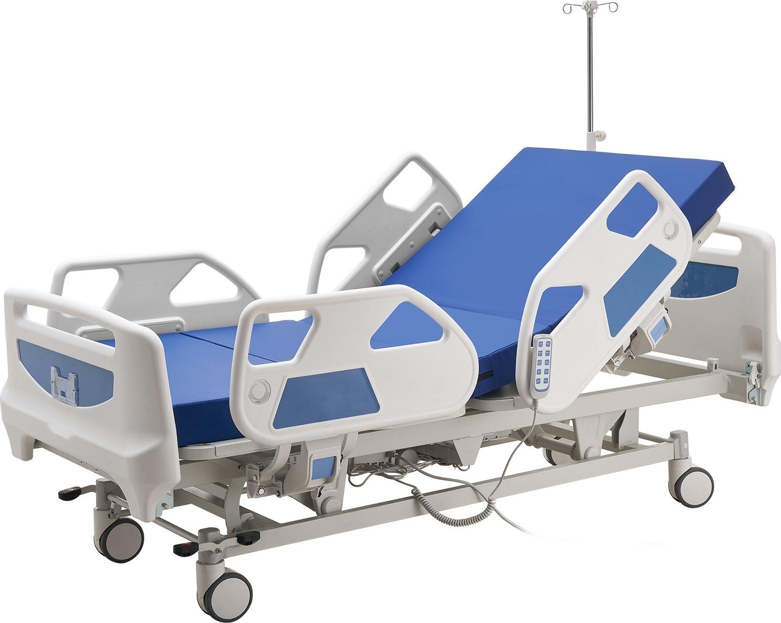 Pflegebett elektrisch - Krankenhausbett/Seniorenbett 5-Funktionen - Trendelenburg/Anti-Trendelenburg - Höhenverstellbar 47-76 cm - Zentralverriegelung - Für Zuhause & Klinik