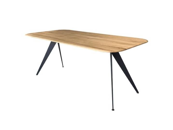 Lomadox Tisch Esstisch 200x100cm mit runder Kante, Wildeiche massiv geölt, Metallfußgestell