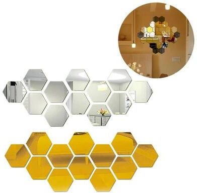 Uplift Picks Modern Hexagon Mirror Wall Stickers Removable Acrylic DIY Decor Set black 12 Pcs 80x70x40mm