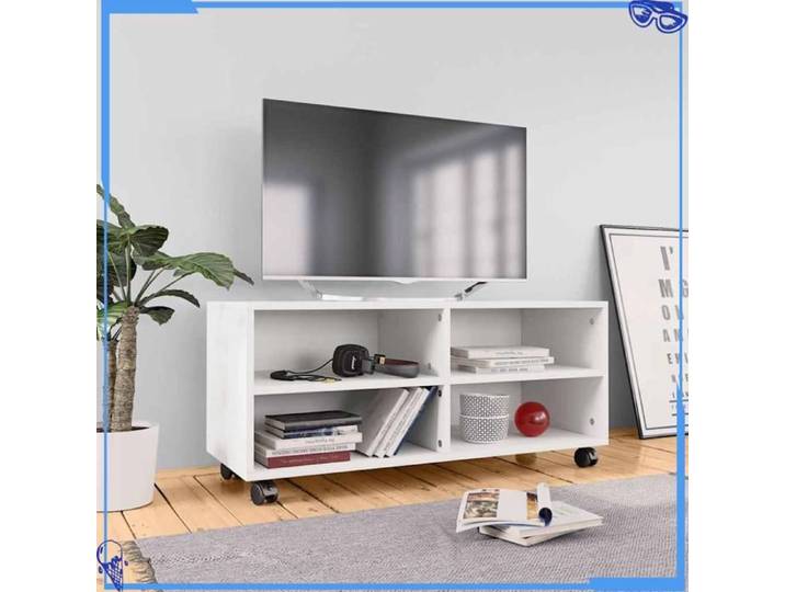 Meuble TV avec roulettes - Bois d'ingénierie - Blanc - Fonctionnalité et Beauté - Technologie Moderne et Design - Pour Maison