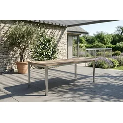 OUTFLEXX Esstisch, silber/natur, Edelstahl/ recyceltes Teak, 180x90cm, rustikal gebürstet, FSC®-zertifiziertes Produkt