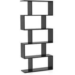 COSTWAY Bücherregal, 5 Ebenen, Holz, Büro, Raumteiler Wohn/Schlaf, 70x23,5x158 cm (Schwarz)