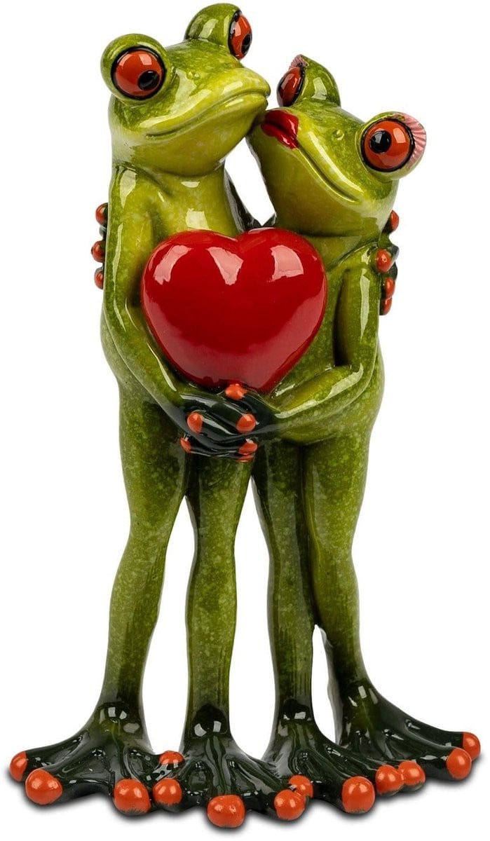 Omgoods Kikker Liefdespaar Romantisch Decoratiefiguur Handgeschilderd Hoogte: 16 cm