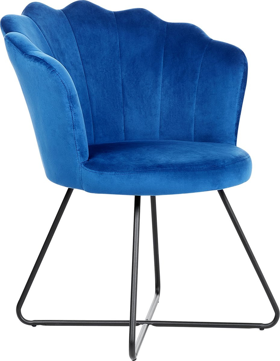 Lovelock Fauteuil met schelprugleuning in marineblauw fluweel en vintage ontwerp