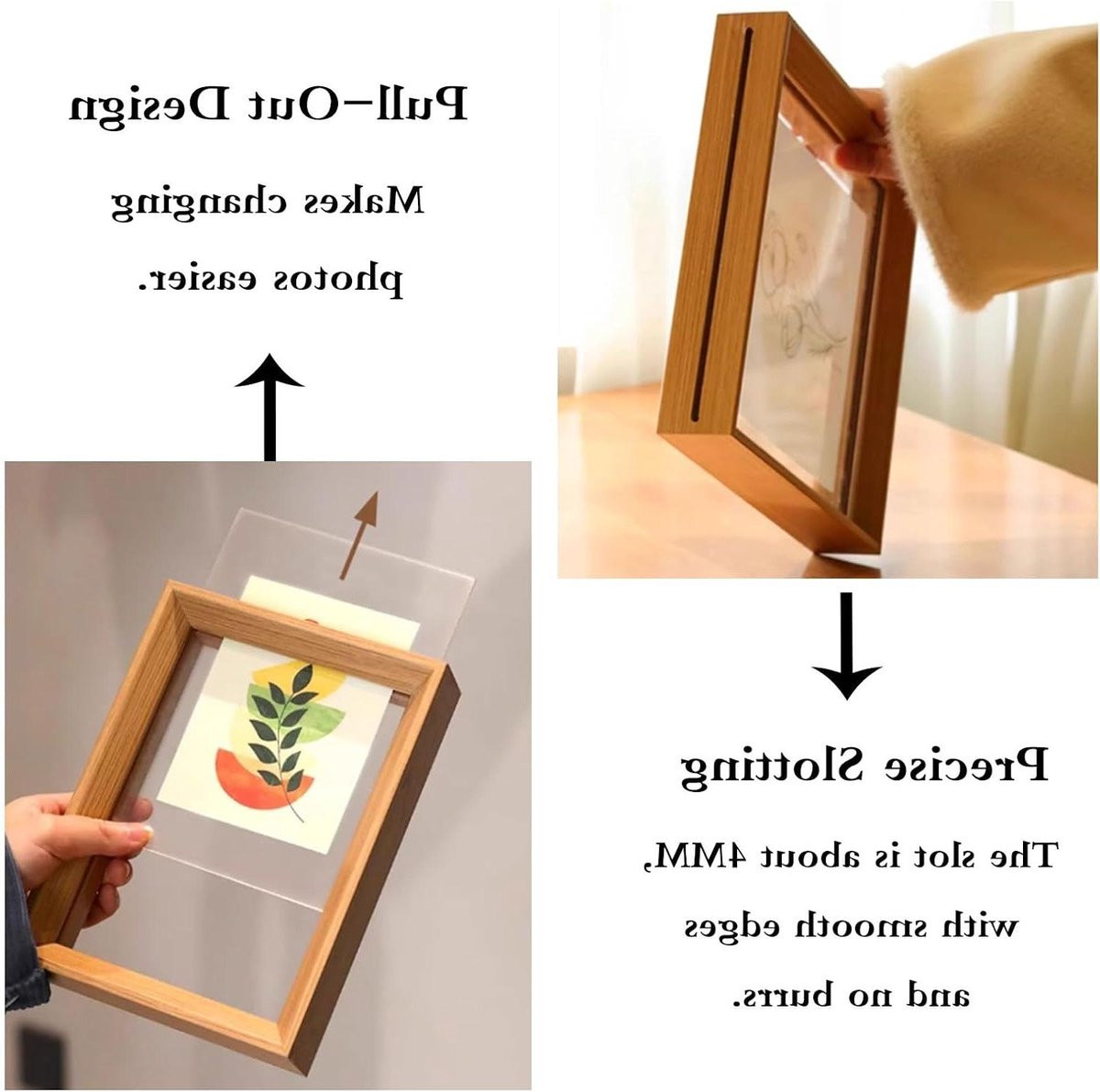 Houten Dubbelzijdige Fotolijst - Zwevend Frame - Transparant Glas - 7 Inches - Zwarte Walnoot