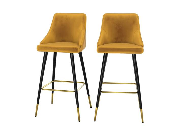 Lot de 2 chaises de bar en velours jaune curry 78 cm