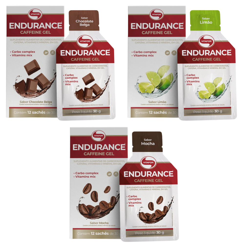 Vitafor Endurance Caffeine Gel Carbohydrate Food Supplement 12&nbsp;un. Belgian Chocolate Expiration Date: 2026-11-30