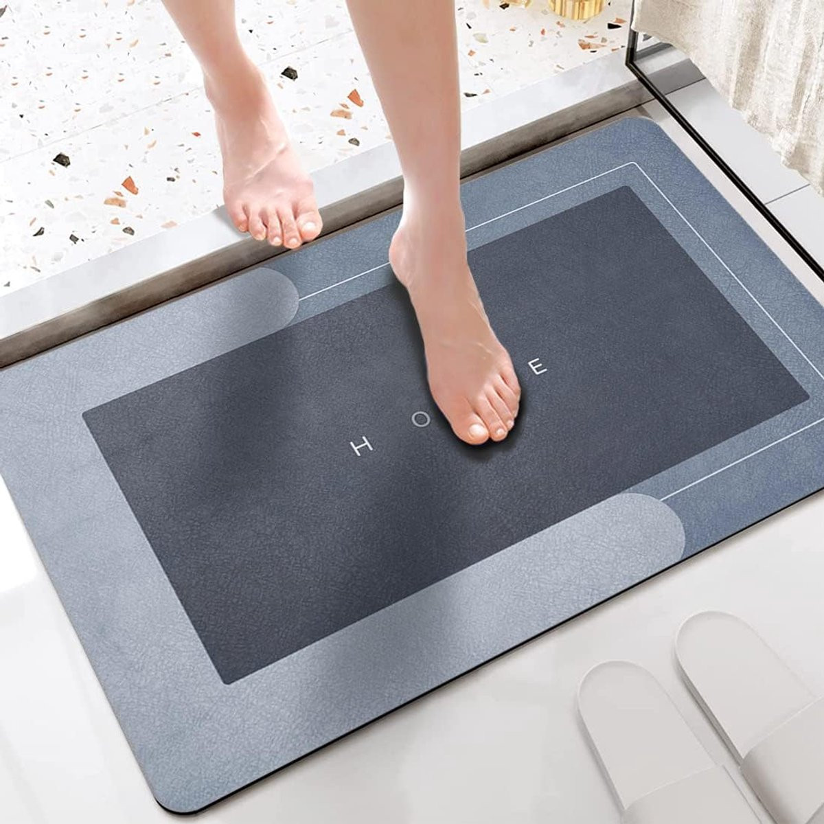 Blauwe absorberende badmat met antislip voor een sneldrogende badkamer, 40 x 60 cm