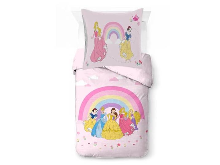 Disney Prinzessin Regenbogen Kinder Bettwäsche-Set 100% Baumwolle, Pink