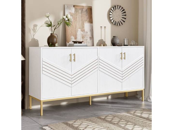 Buffet salon - NECHE - Moderne - 160x40x80.5 cm - MDF blanc - 4 portes