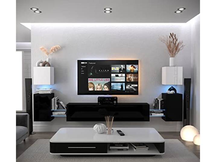Furnitech Wohnwand Wohnzimmer Hängend Wohnwand Modern Wohnzimmer Schrankwand mit Regale und TV Schrank Wohnzimmer Möbel ohne LED (AN105-21WB-HG4 1A)