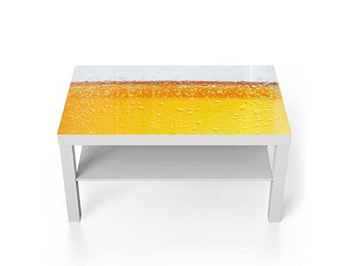 DEQORI Glastisch weiß groß 90x50 cm Motiv Bier mit Schaumkrone ausgefallener Beistelltisch aus Glas Hochglanz Couchtisch fürs Wohnzimmer moderner Couch Tisch mit Design