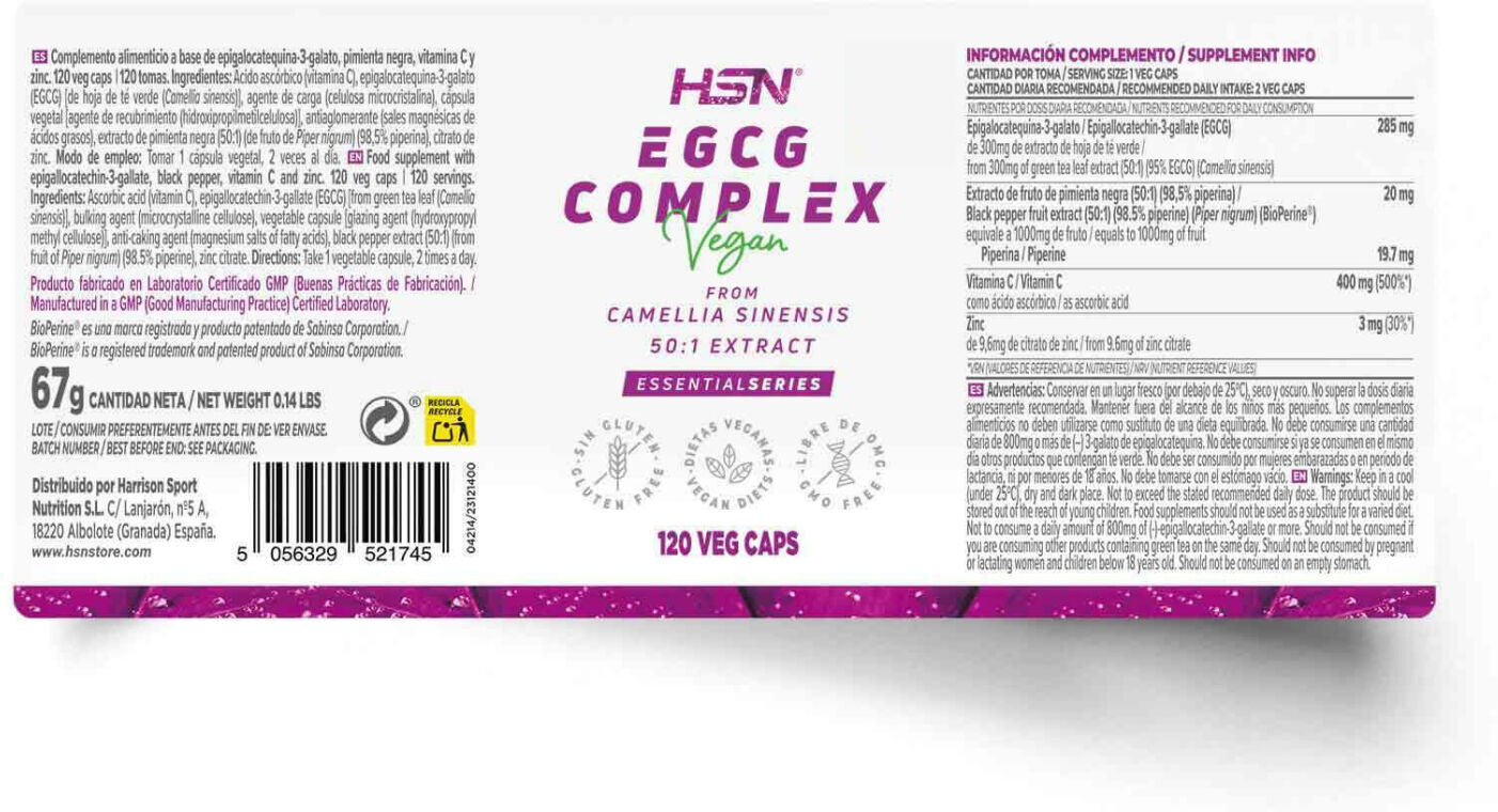 HSN EGCG complex - 120 veg caps - Quemadores termogénicos sin estimulantes - Cápsulas Vegetales - 120  Servicios