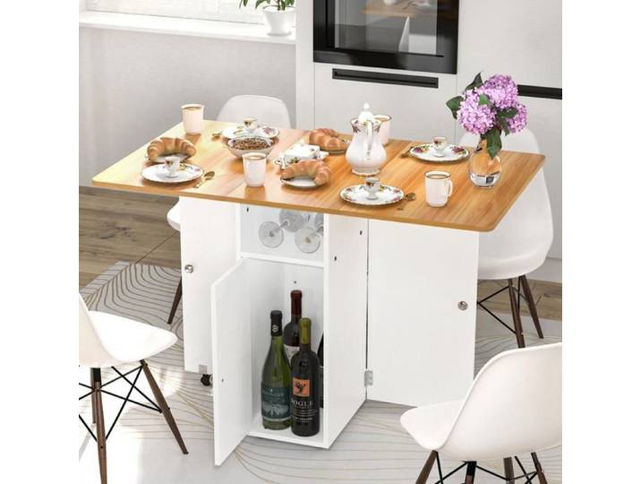 MIPAN Table Multifonction Pliable Couleur Bois Pour Repas Et Rangement Déplacement Facile Grâce Aux Roulettes 110×70×78cm