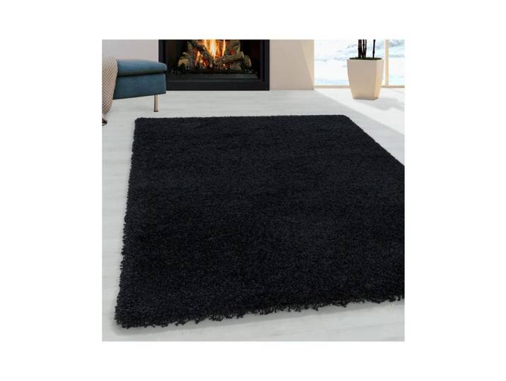 TapisTrend Tapis Shaggy Noir 200 x 290 cm salon Design Poil Souple Monochrome