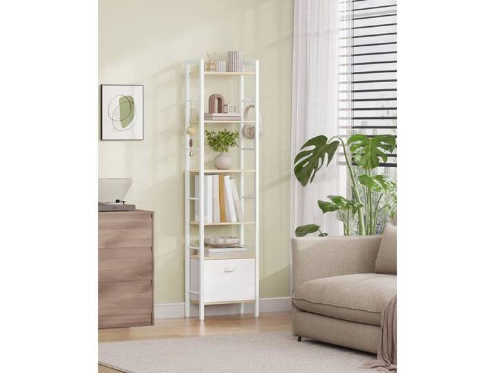 Bibliothèque Bibliothèque Verticale à 6 Niveaux avec 1 Tiroir Étagère Ouverte Convient à l'étude Salon Chambre Cuisine Beige Chêne