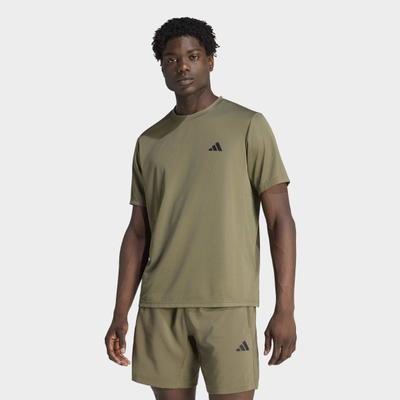 T-Shirt ADIDAS PERFORMANCE "WORKOUT ESSENTIALS BASE", Herren, Gr. S, grün (olive strata), Obermaterial: 100% Polyester, Rundhals, Shirts T-Shirt, reguläre Passform, mit Climacool Technologie