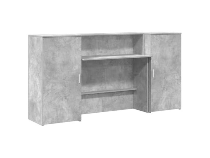 HKLGBVCR Empfangsschreibtisch, 200 x 50 x 103,5 cm, Holz, Betongrau Integrierte Arbeitsplatte, Aufbewahrungsschrank, Seitenteile, glatte Oberfläche, vielfältige professionelle Verwendung