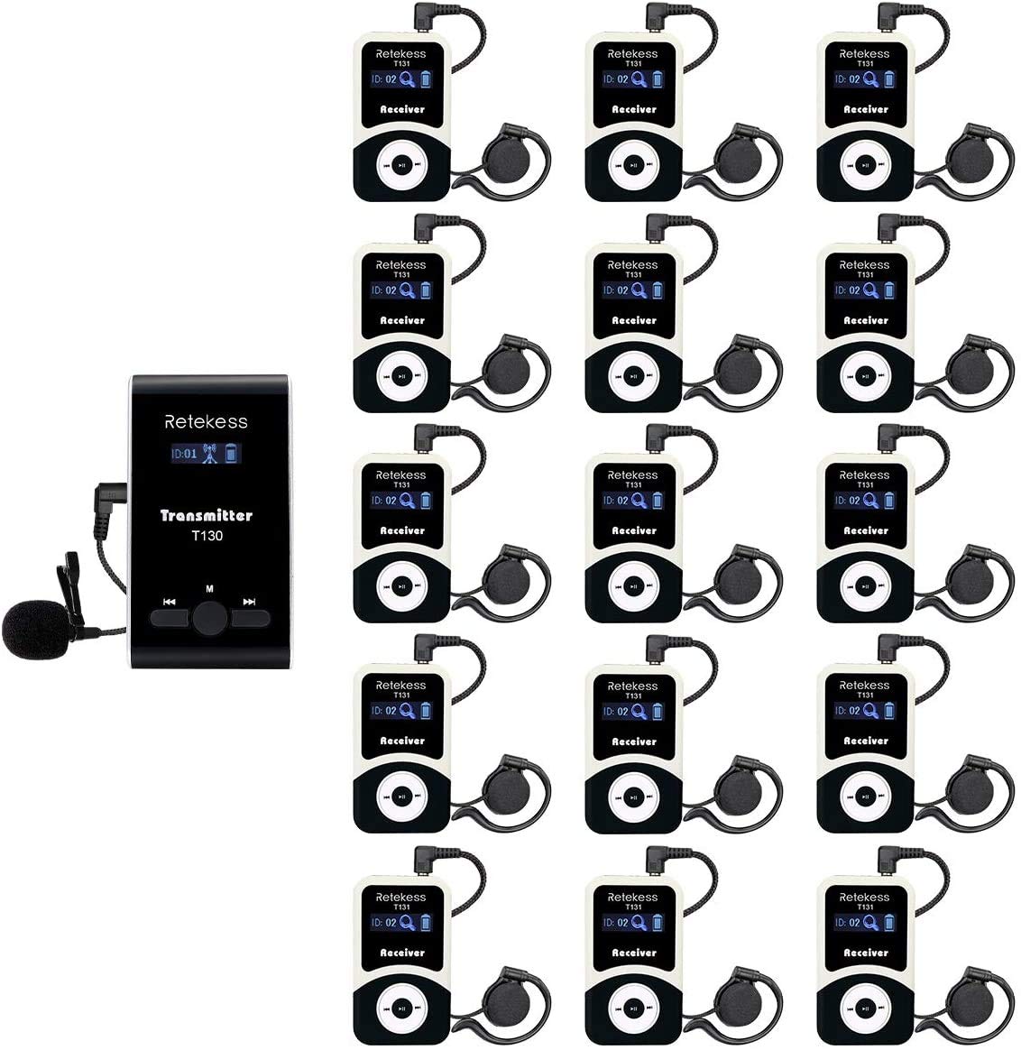 Retekess T130-T131 Tour guide System,60 Meter,99 Kanäle,18H,mit Mikrofon, PLL-Technologie, Geeignet für Reisebüros,Schulungen, Schulbesuche