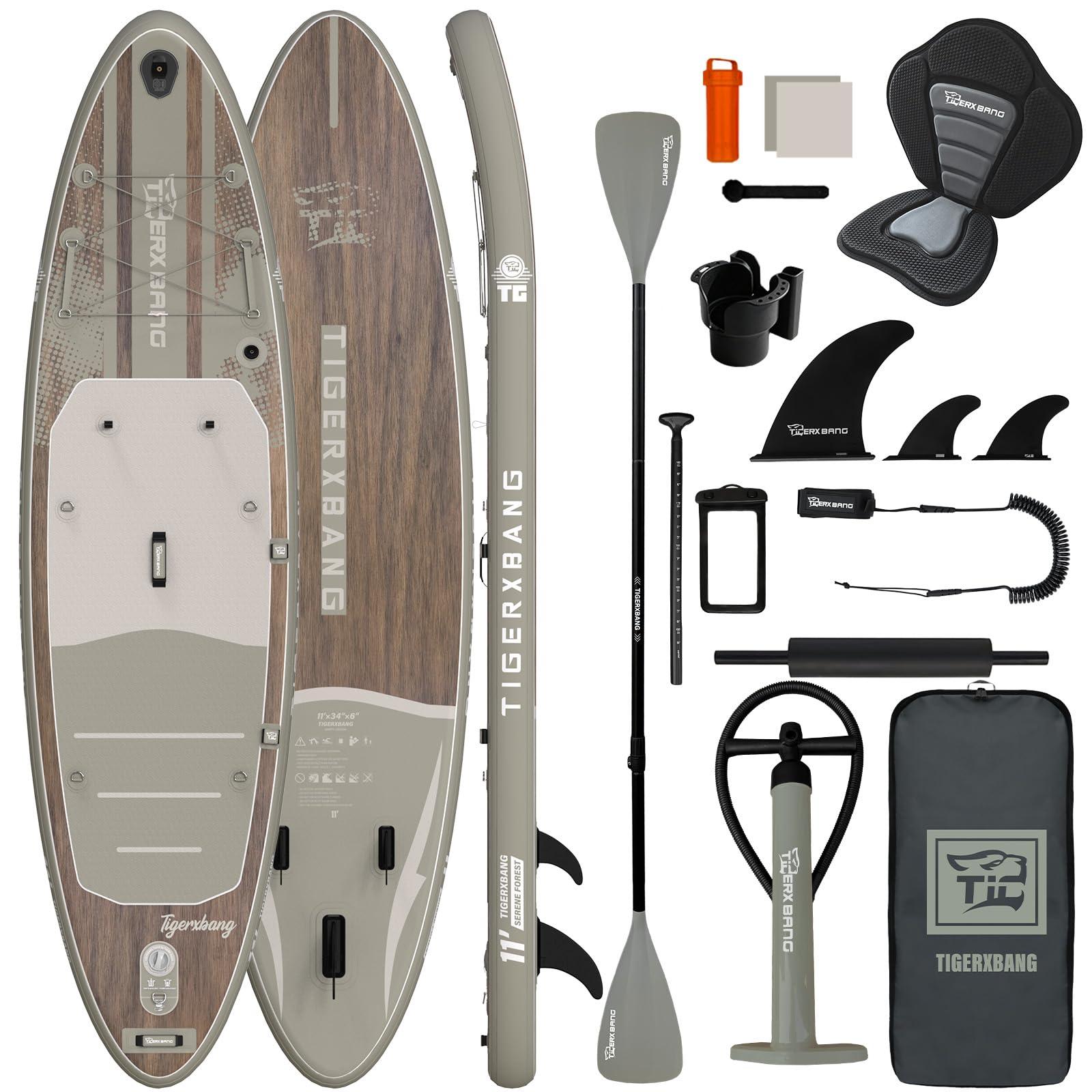 Aufblasbares SUP-Board, 11 Fuß lang, Grün - 15 cm Dicke - Für alle Könnensstufen