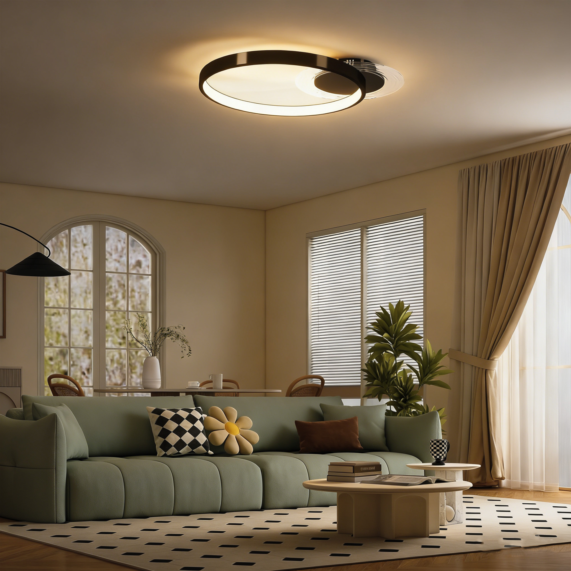 Homcom Plafoniera LED Moderna a 2 Anelli con Luminosità Regolabile, Potenza 30W, Nero   Aosom Italy