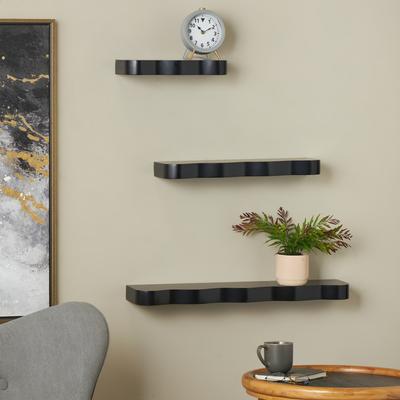 ARCILLA ELEMENTAL Light Brown, Black, or Brown Wood Handmade Room Wall Shelf with Various Sizes (Set of 3)