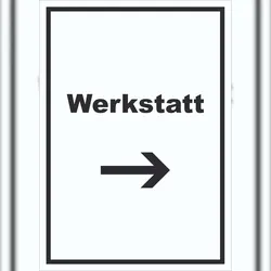 HB-Druck Werkstatt Schild mit Text Richtungspfeil rechts Handwerk Reparatur hochkant A6 (105x148mm)